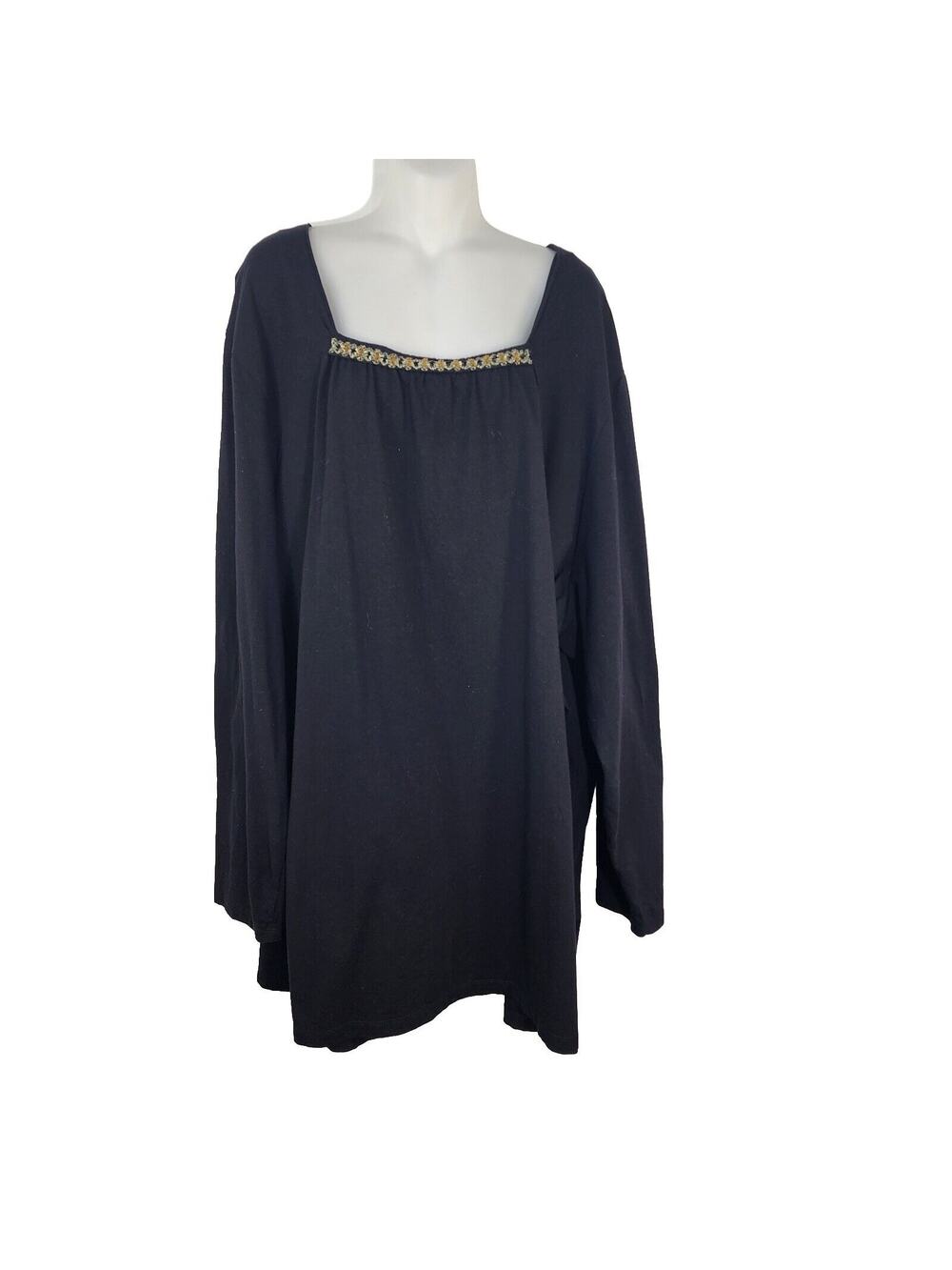 Catherines Liz & Me Women Top Size 4X Black Long Sleeved Beaded Square Neck Knit